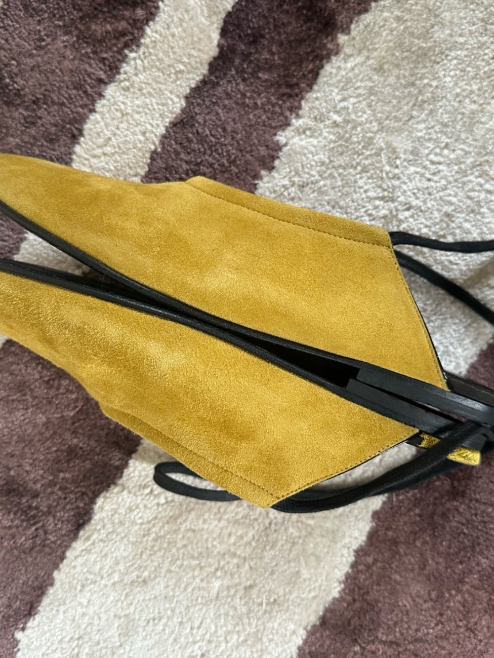 Dries Van Noten Suede Mules 38 Almond Pointed Toe Ballet Flat Laces Gold Yellow - Picture 6 of 9